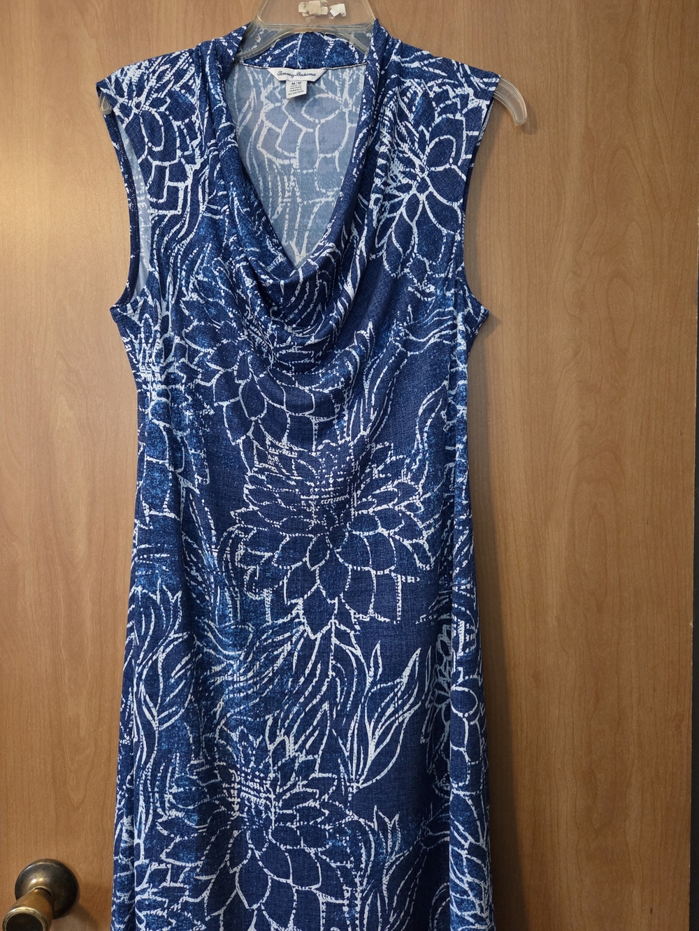 TOMMY BAHAMA Blue and White Floral Cowl Neck Midi Dress Size M Summer Light
